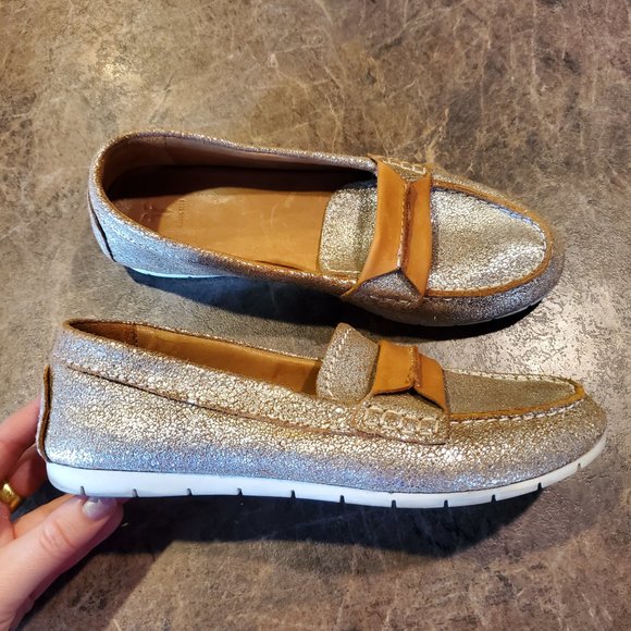 Frye Sedona Seam Loafer silver metallic camel 7M women's - Picture 1 of 10